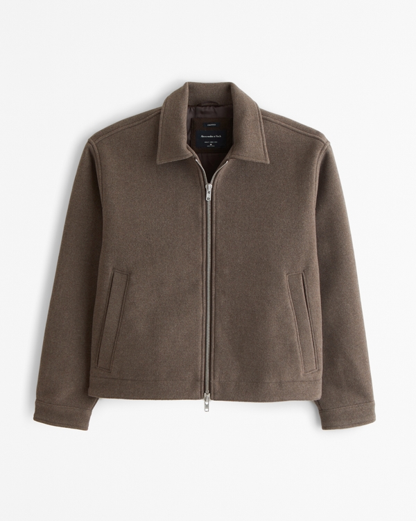 Cropped Wool-Blend Dressy Zip Jacket, Brown view 1
