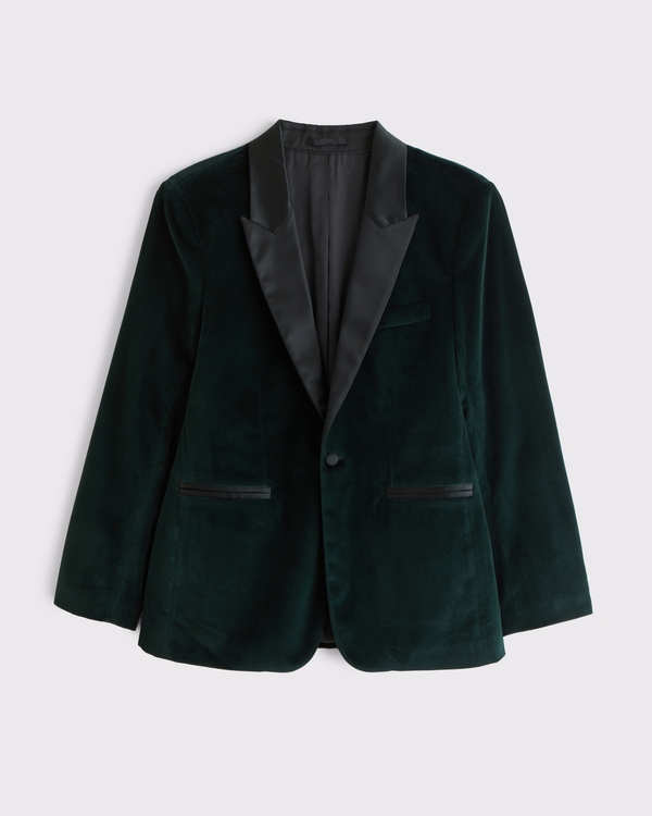 The A&F Collins Tailored Classic Velvet Blazer, Deep Green