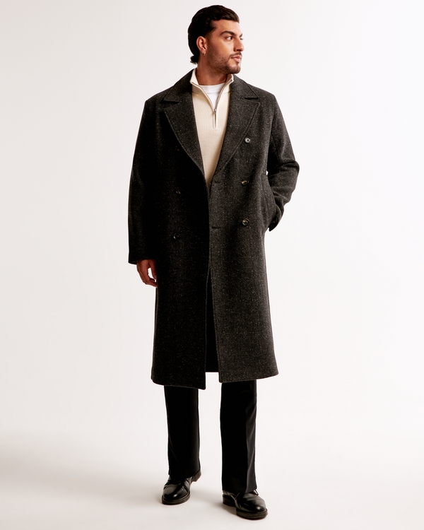 Double-Breasted Long Coat, Black Pattern