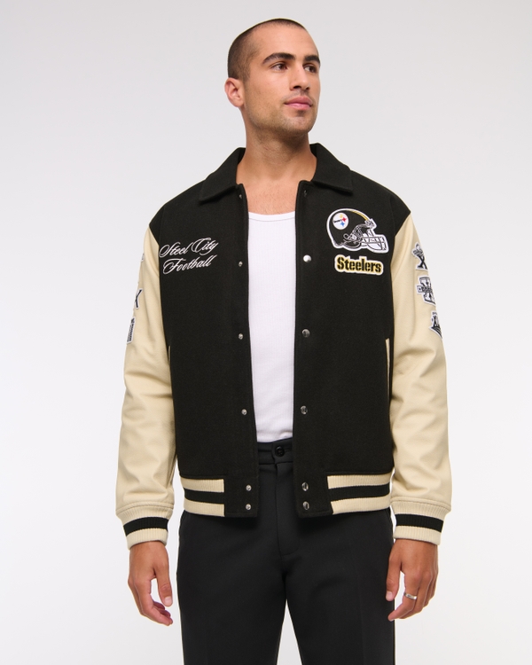 Pittsburgh Steelers Varsity Bomber Jacket, Black Pattern