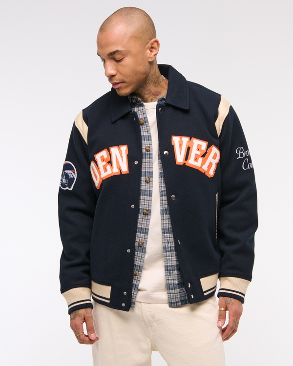 Denver Broncos Varsity Bomber Jacket, Deep Navy Pattern