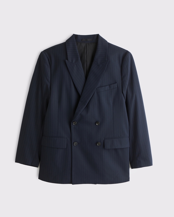 The A&F Collins Tailored Double-Breasted Blazer, Navy Stripe