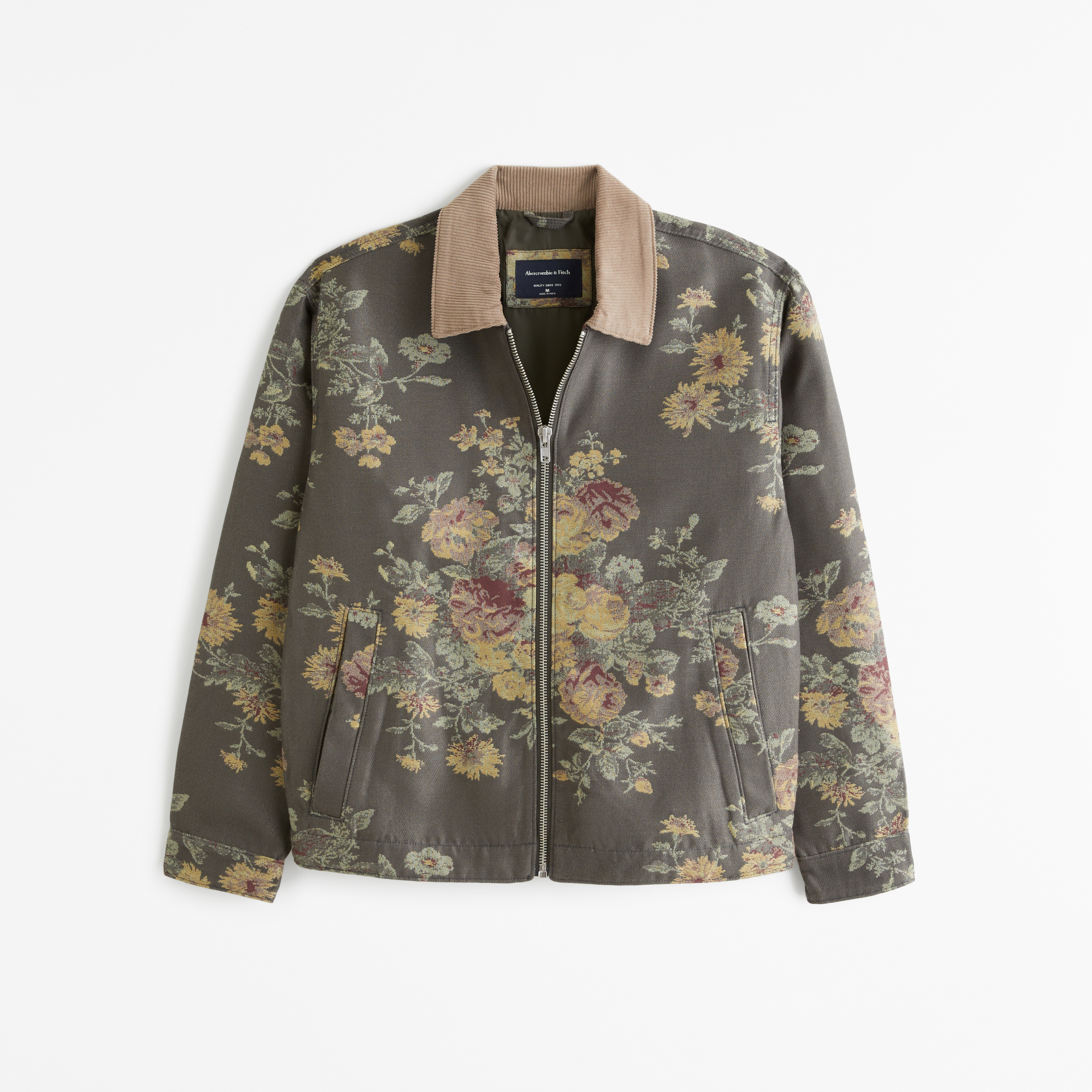 Men's Jacquard Jacket in Olive Green Floral | Size M | Abercrombie u0026 Fitch