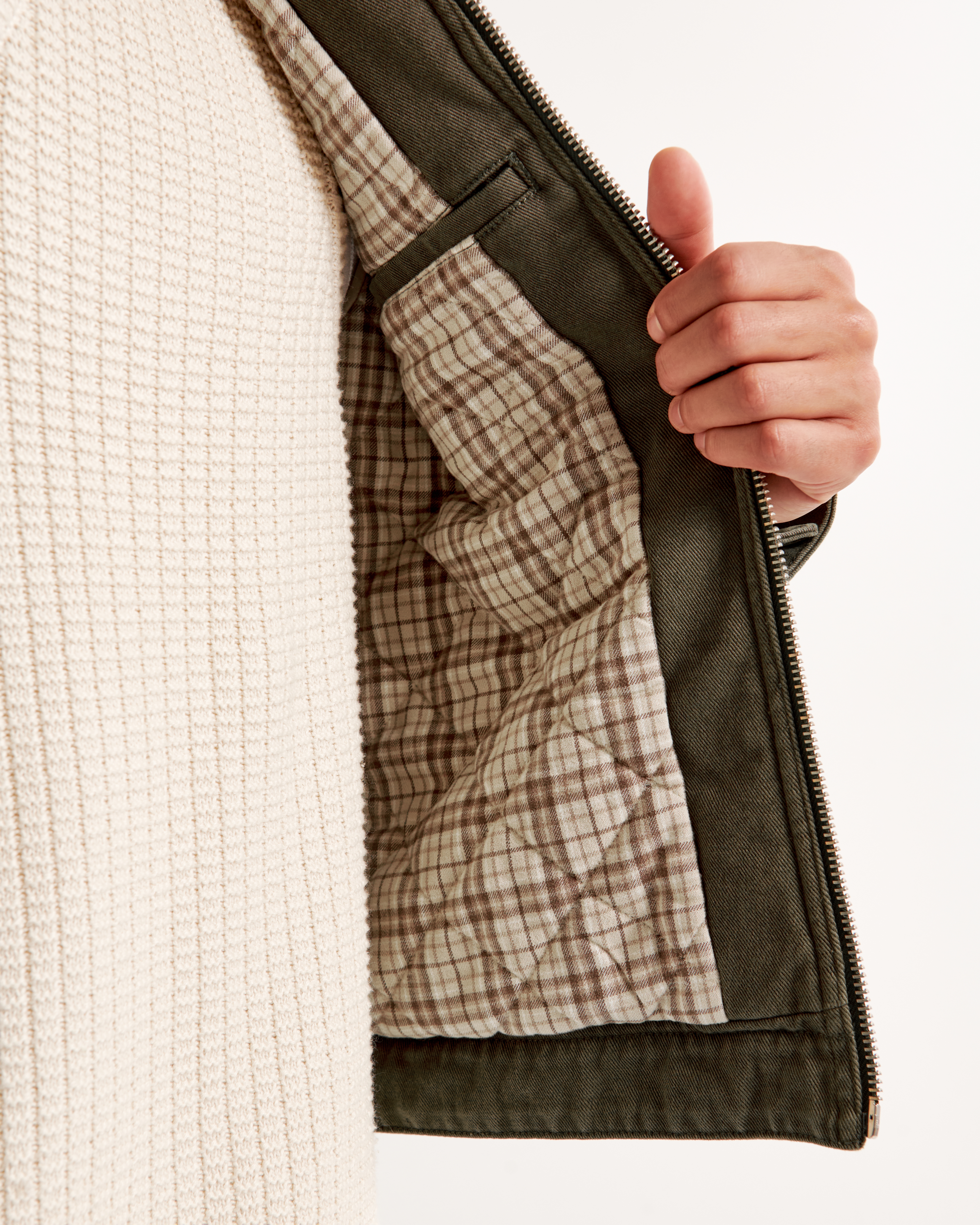 Abercrombie & Fitch Cropped Flannel-Lined Workwear Jacket