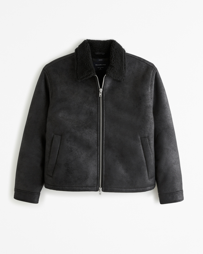 Black suede sherpa jacket online