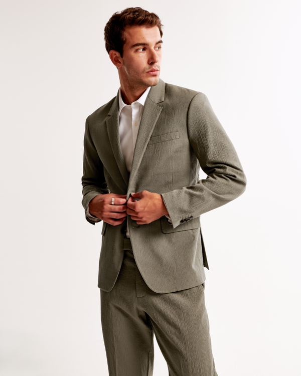 The A&F Collins Tailored Classic Seersucker Blazer, Olive