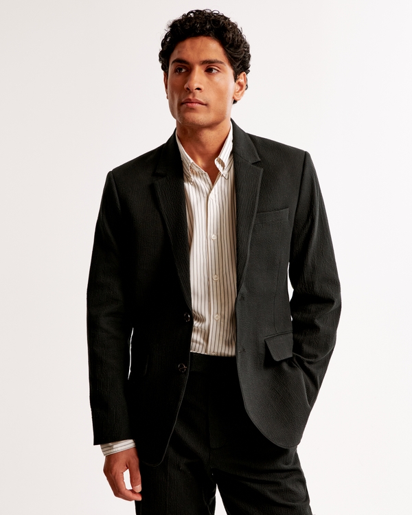 The A&F Collins Tailored Classic Seersucker Blazer, Black