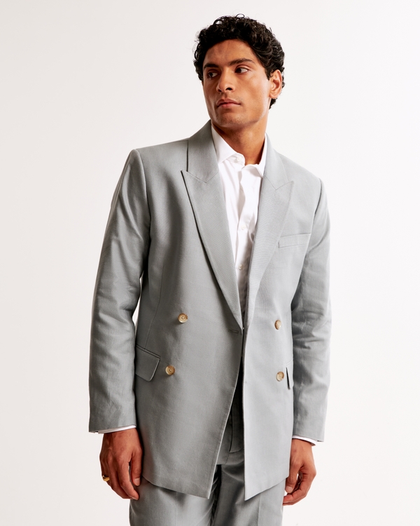 The A&F Collins Tailored Double-Breasted Blazer, Light Blue-gray