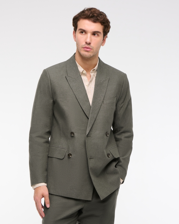 Blazer de lino con doble botonadura A&F Collins, Salvia Profundo view 1