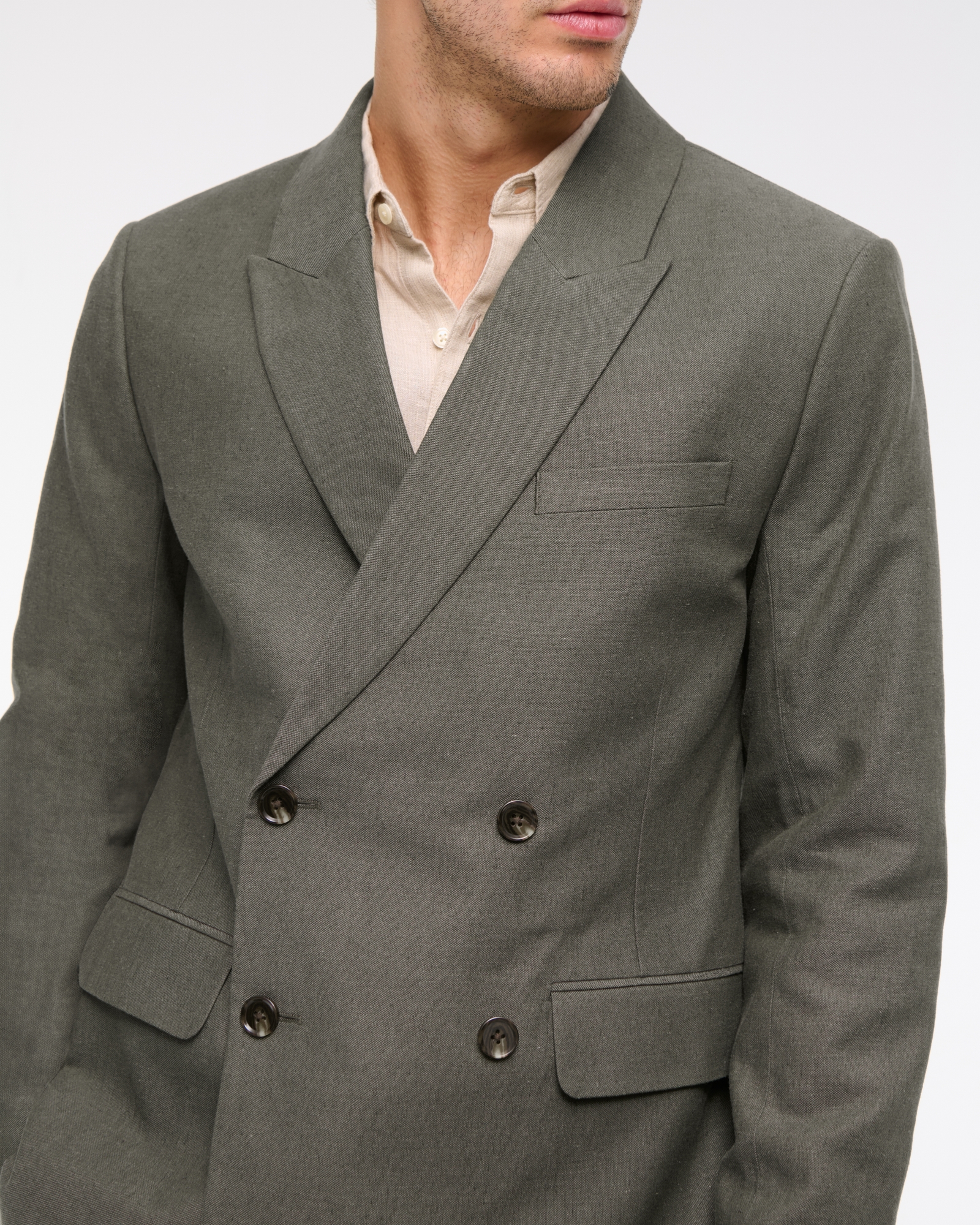 The A&F Collins Double-Breasted Linen-Blend Blazer