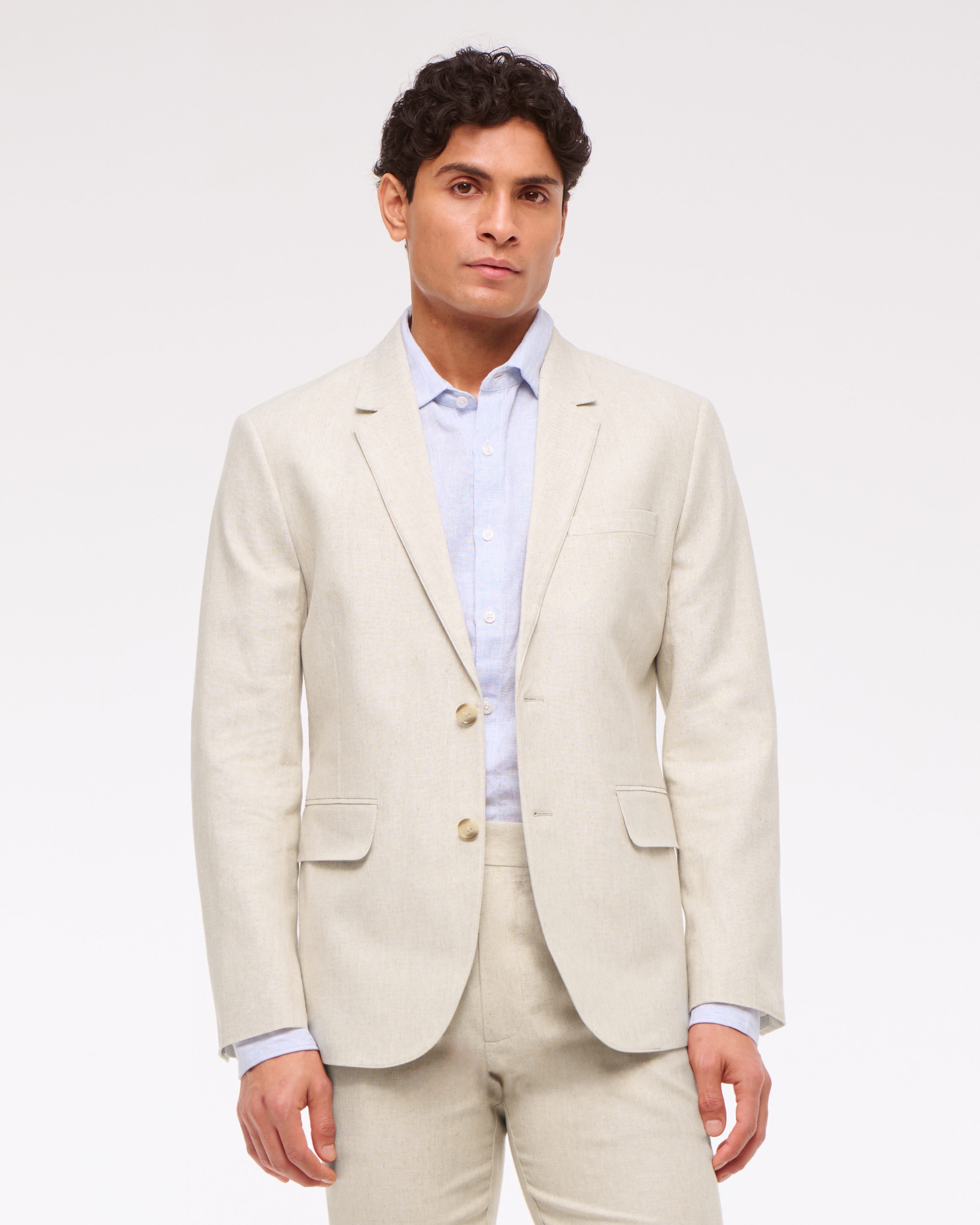 Abercrombie & Fitch The A&f Collins Classic Linen-blend Blazer In Blue