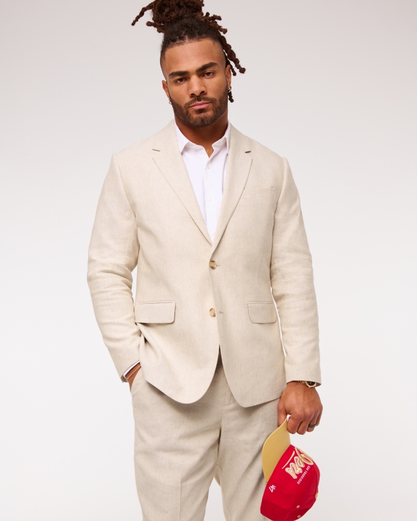 The A&F Collins Athletic Fit Linen-Blend Blazer, Natural Texture view 1