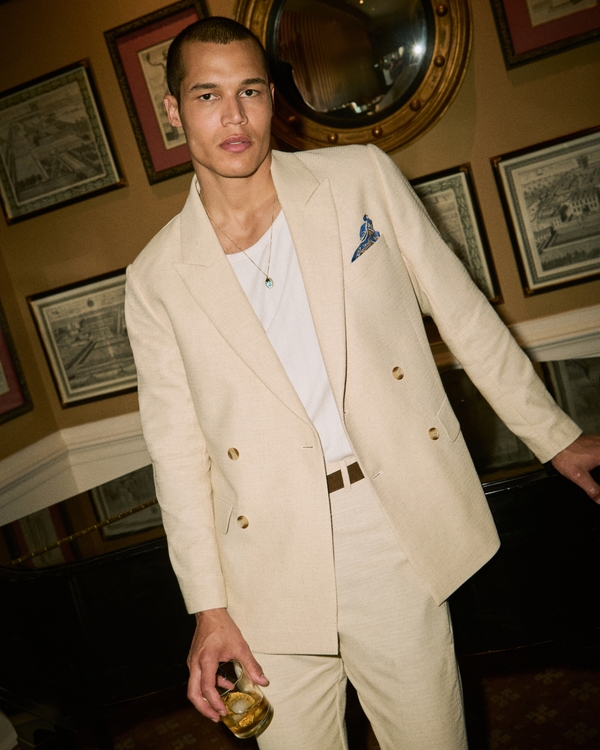 The A&F Collins Double-Breasted Cotton-Texture Blazer, Cream view 1