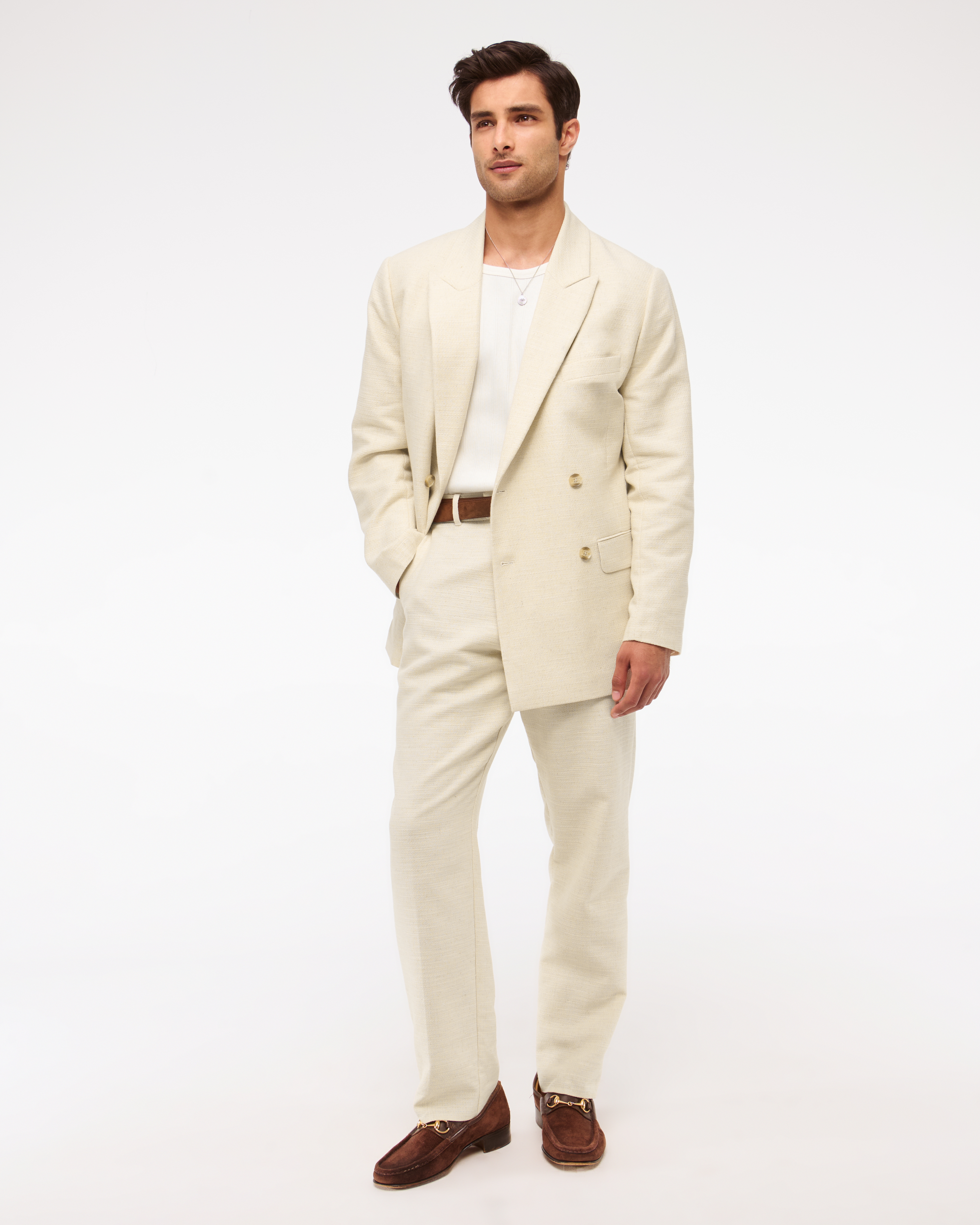 Мужские пиджаки Abercrombie & Fitch The A&F Collins Double-Breasted Cotton-Texture Blazer — фото 3
