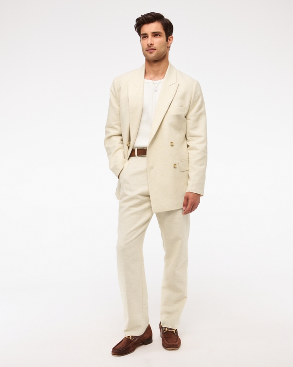 The A&F Collins Double-Breasted Cotton-Texture Blazer, Cream view 2