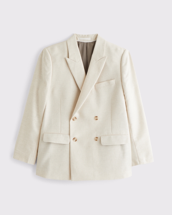 The A&F Collins Tailored Double-Breasted Cotton-Texture Blazer, Cream view 1