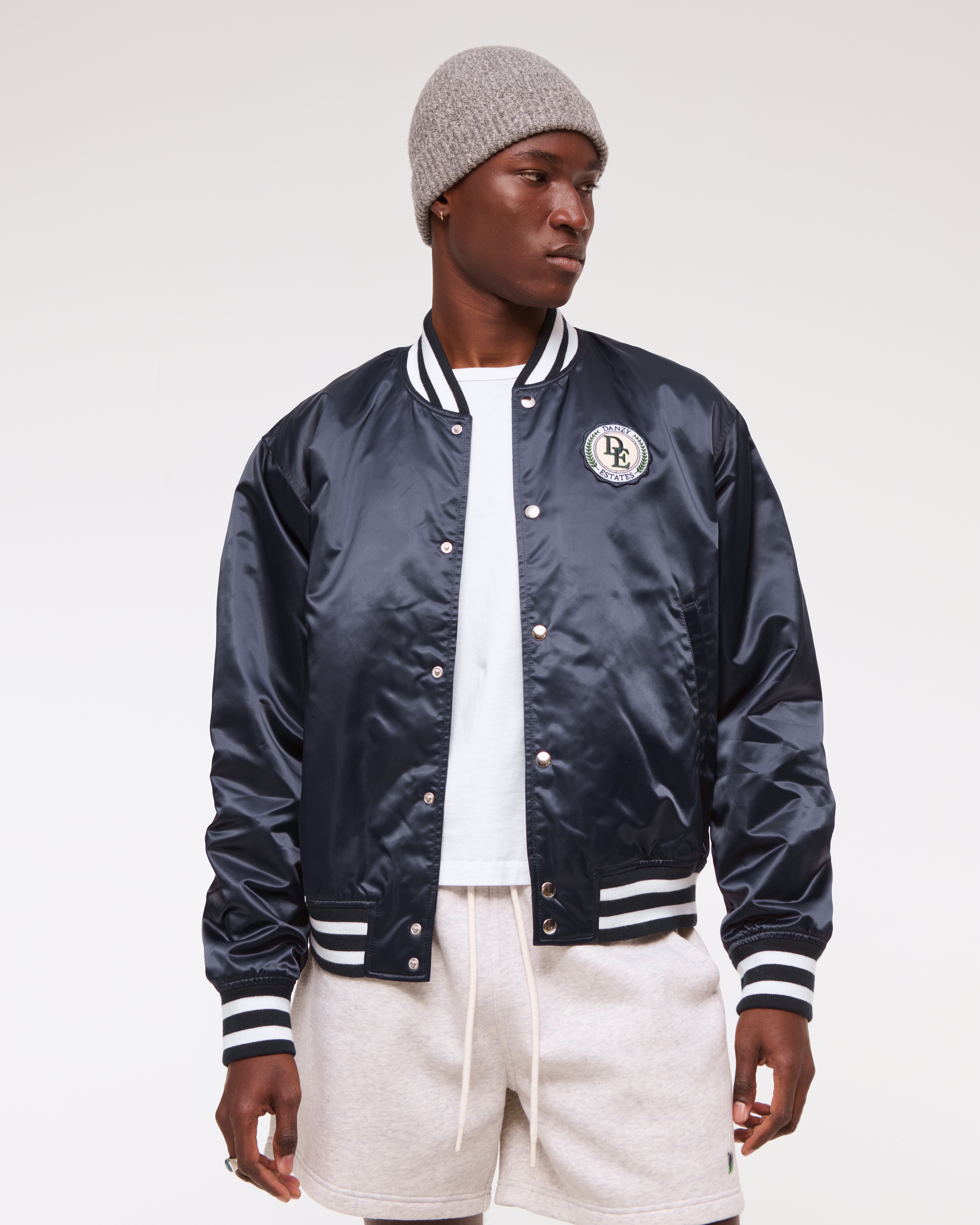 Men's Vol. 28 Danzy Cropped Satin Varsity Bomber | Men's Men's Vol. 28 Danzy Cropped Satin Varsity Bomber | Men's