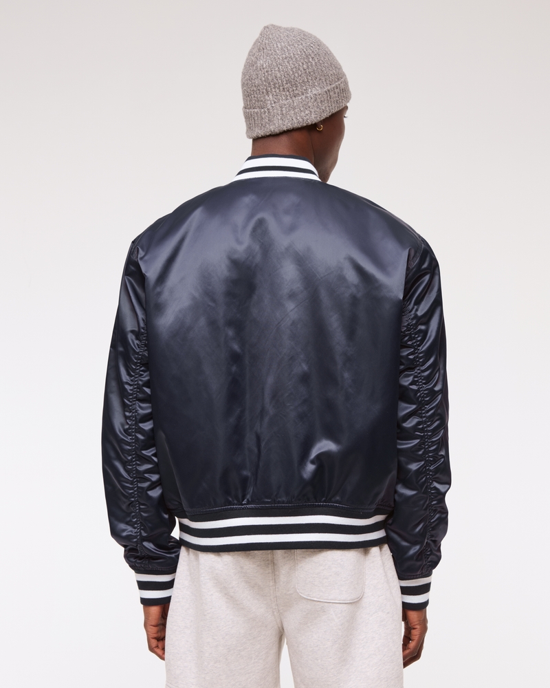 Vol. 28 Danzy Cropped Satin Varsity Bomber