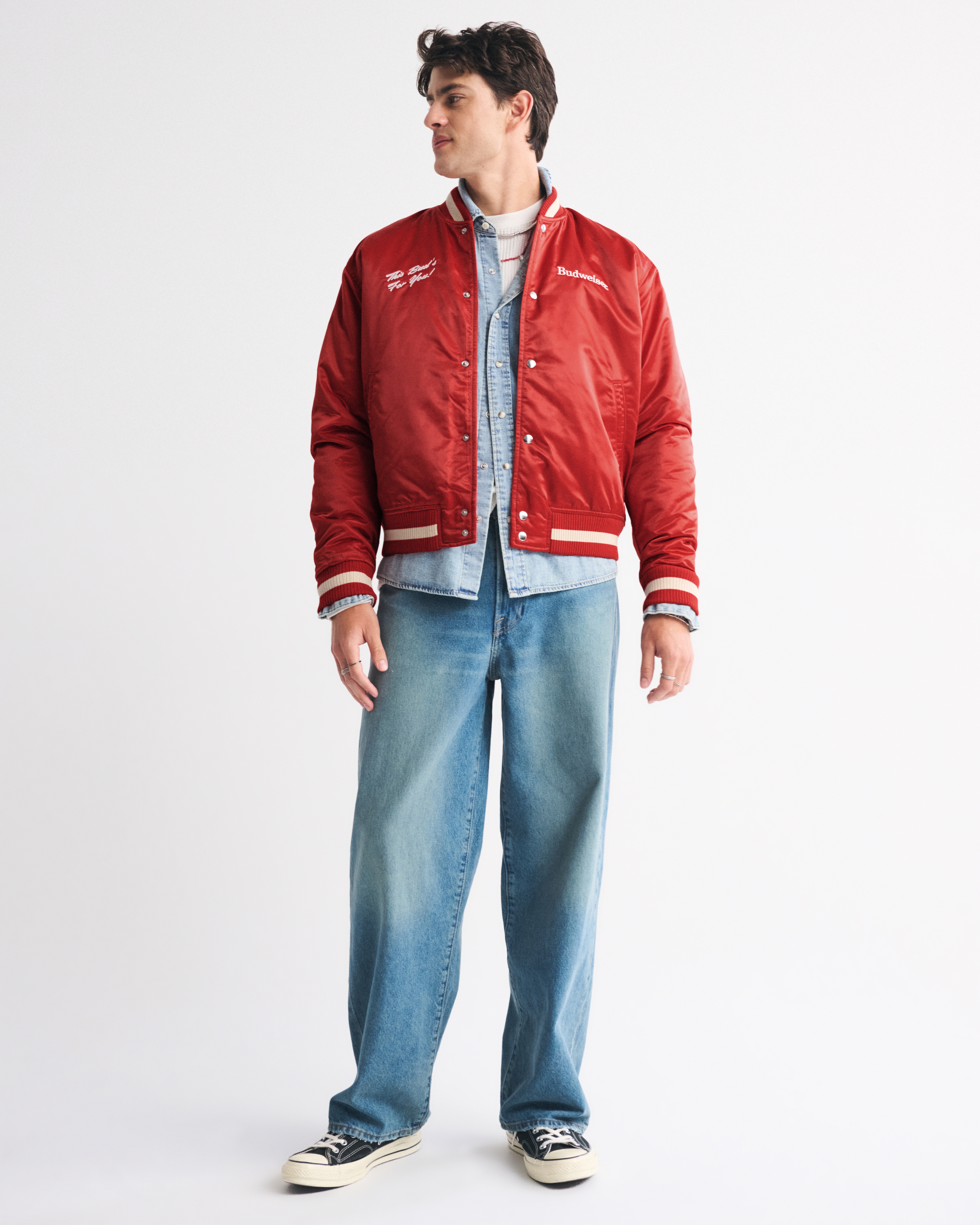 アバクロ　バーシティジャケット ABERCROMBIE & FITCH VARSITY BOMBER JACKET COAT NAVY BLUE