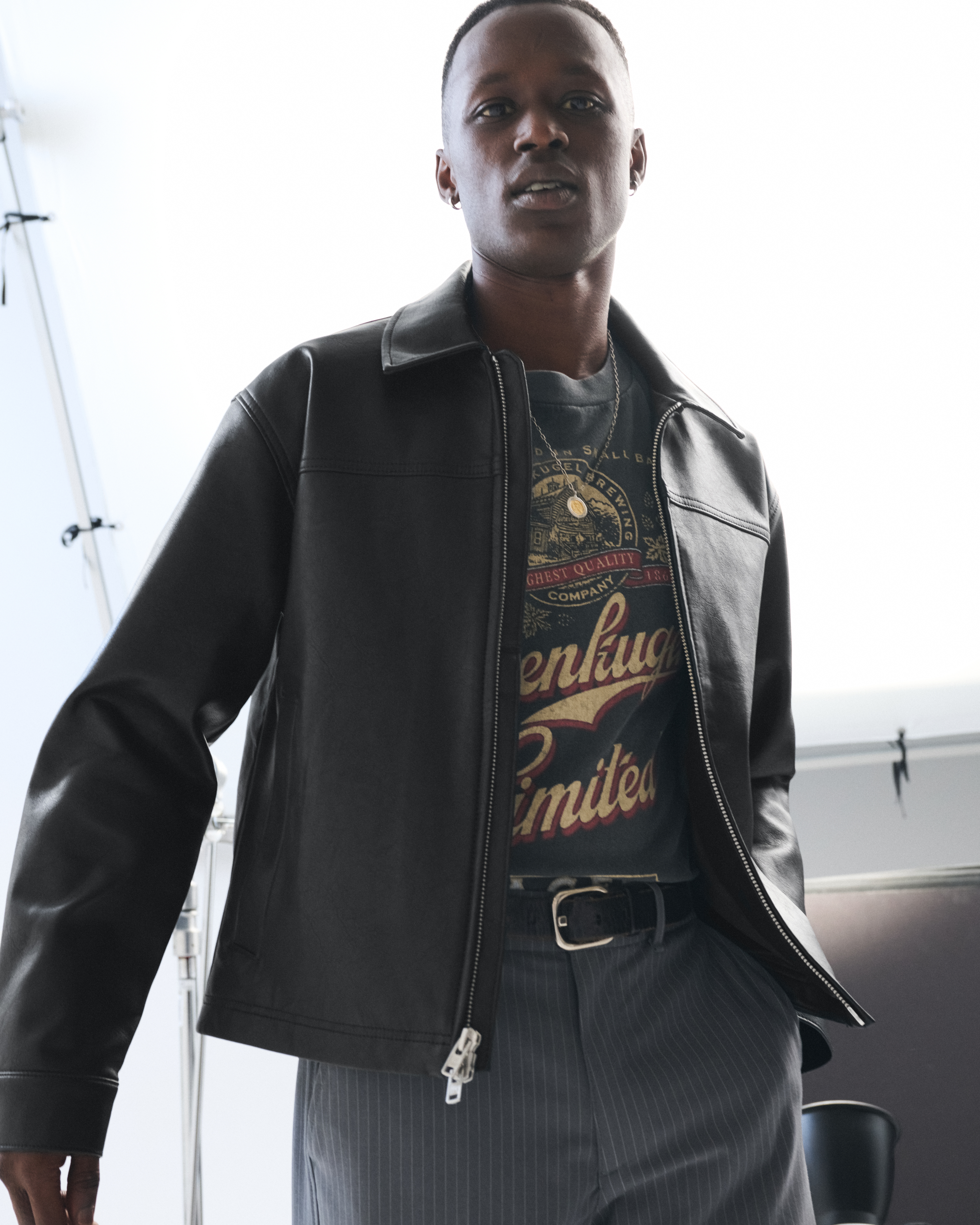 Abercrombie & Fitch Vegan Leather Zip Jacket In Black