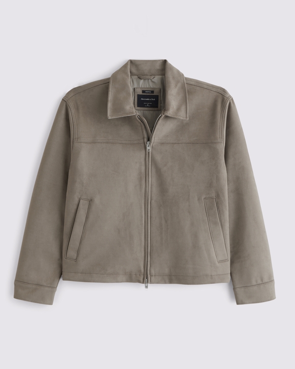 Lightweight Vegan Suede Easy Zip Jacket, Taupe view 1