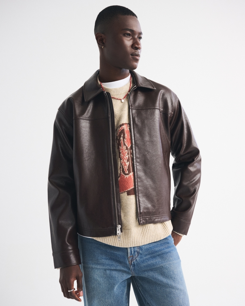 Cropped Vegan Leather Zip Jacket