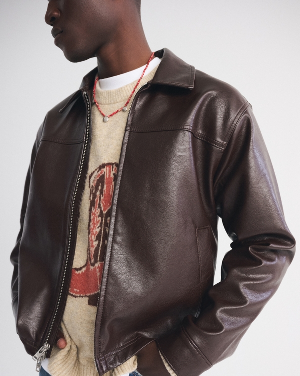 Cropped Vegan Leather Zip Jacket