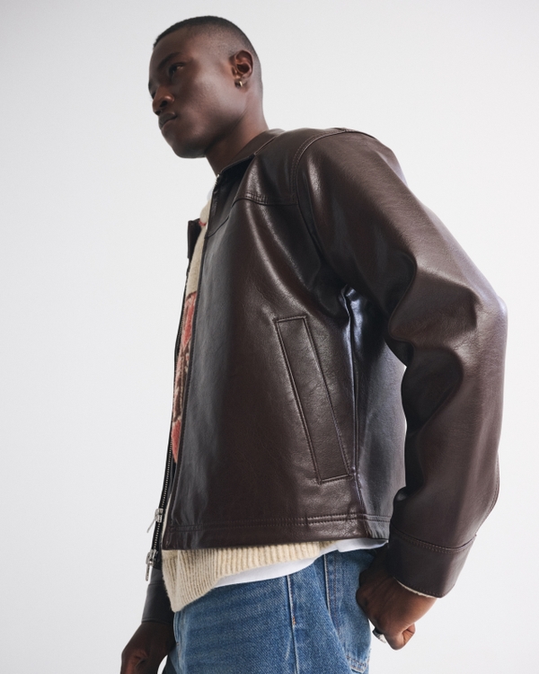 Cropped Vegan Leather Zip Jacket