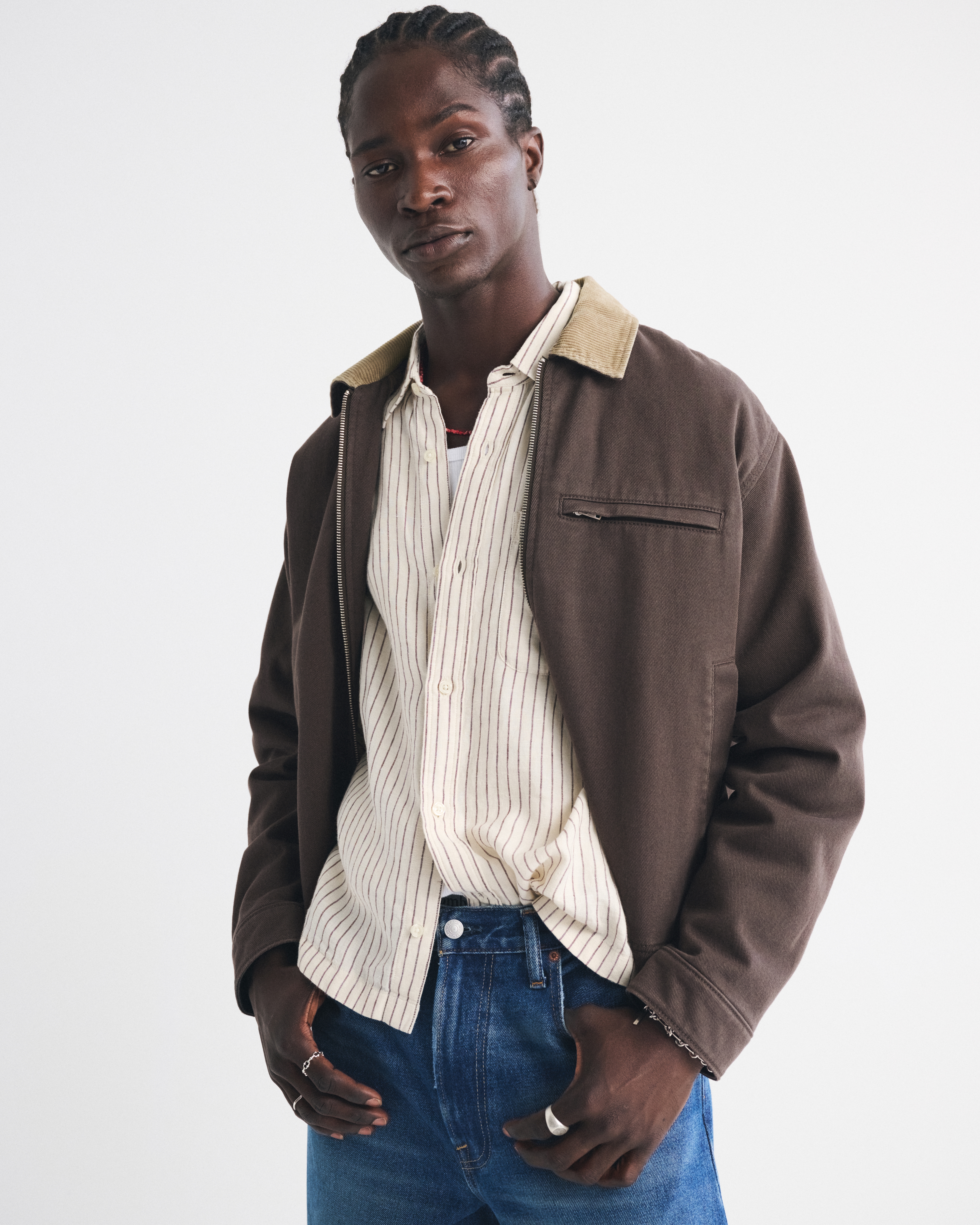 Abercrombie & Fitch Workwear Zip Jacket In Brown