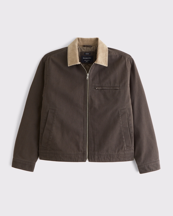 Cropped Zip Workwear Jacket, Dark Coffee view 1