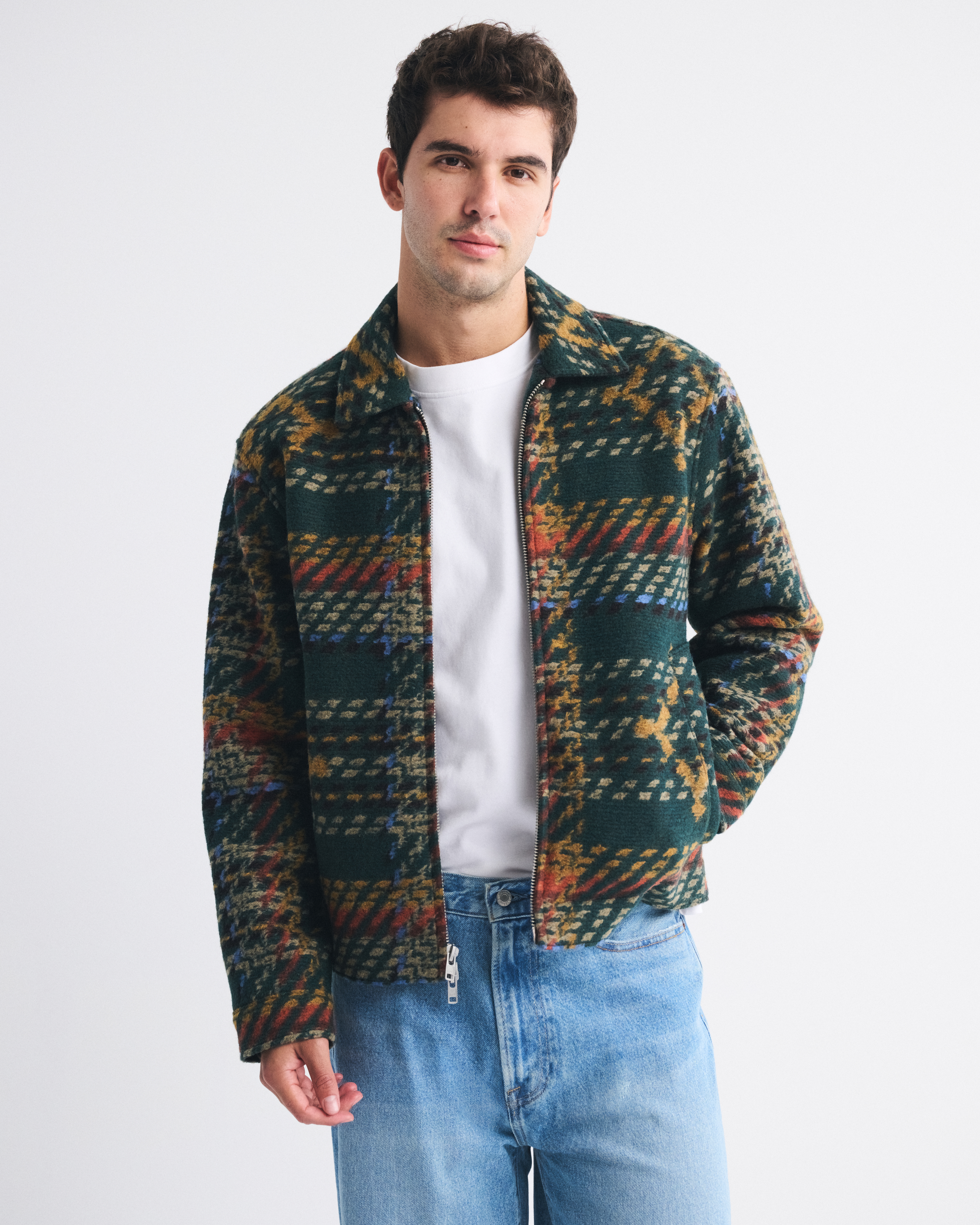 Abercrombie & Fitch Wool-blend Zip Jacket In Green