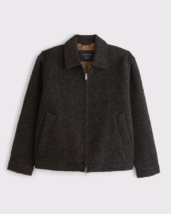 Wool-Blend Zip Jacket, Dark Brown Pattern view 1