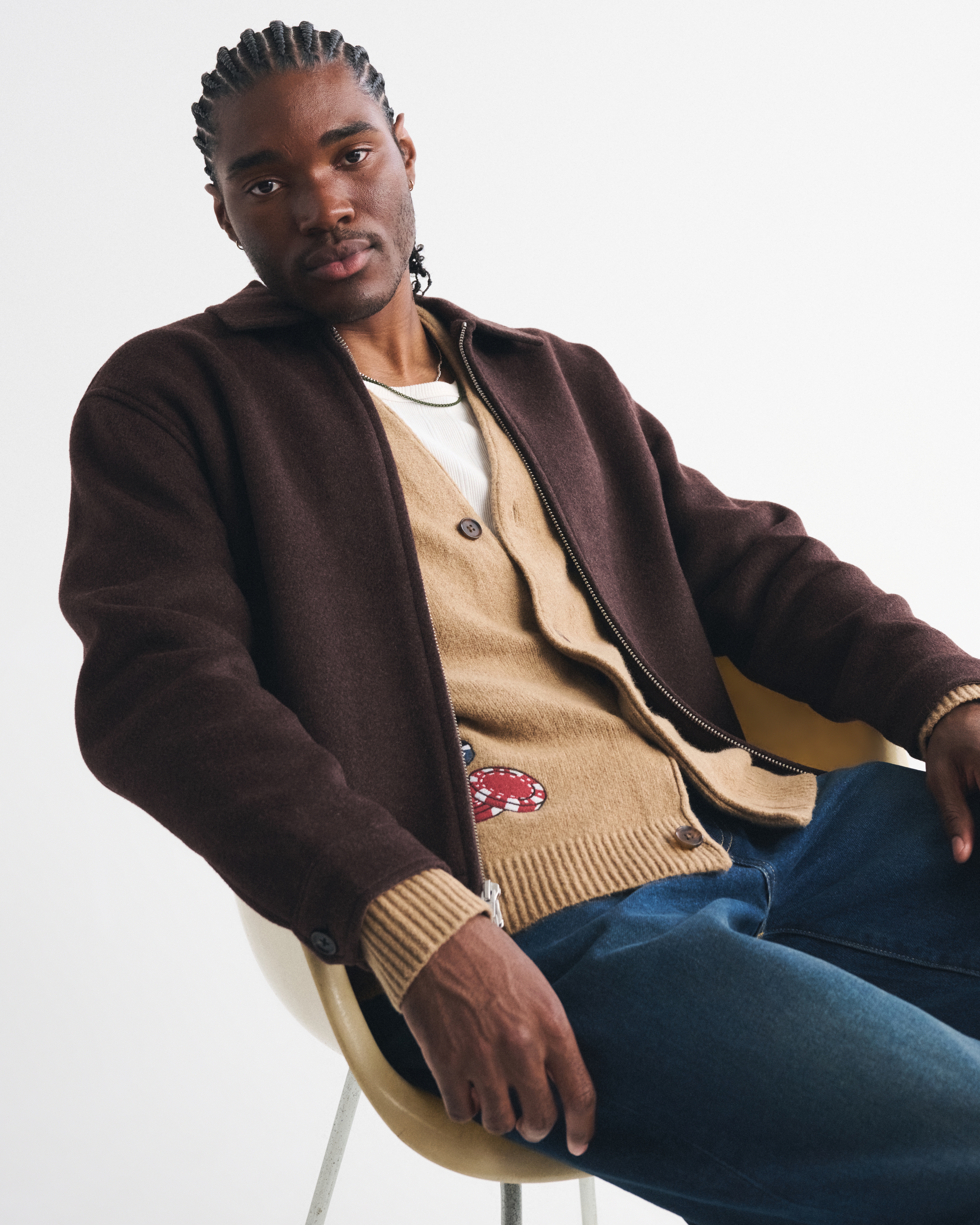 Abercrombie & Fitch Wool-blend Zip Jacket In Brown