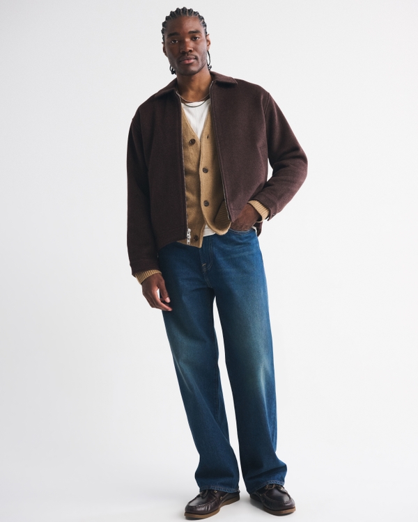 Wool-Blend Zip Jacket, Rich Brown view 2