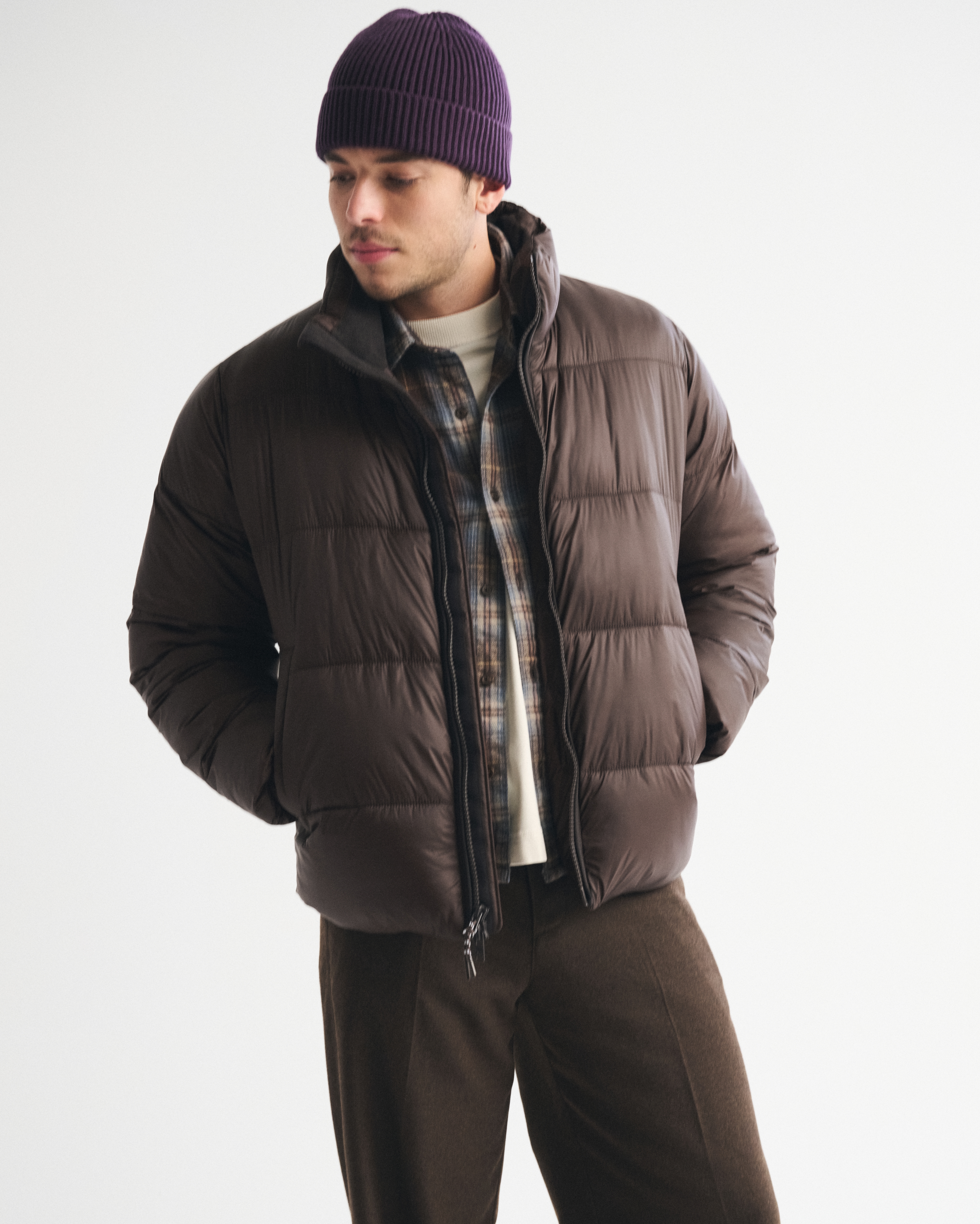 Abercrombie & Fitch A&f Aircloud Mockneck Puffer In Brown