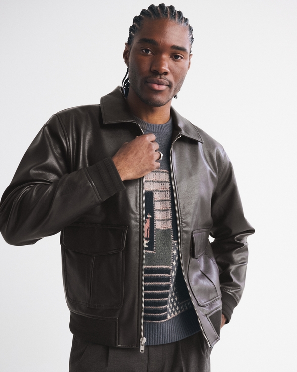 Abercrombie & Fitch レザーミリタリージャケット Abercrombie & Fitch Short Vegan Leather Utility Jacket | MainPlace
