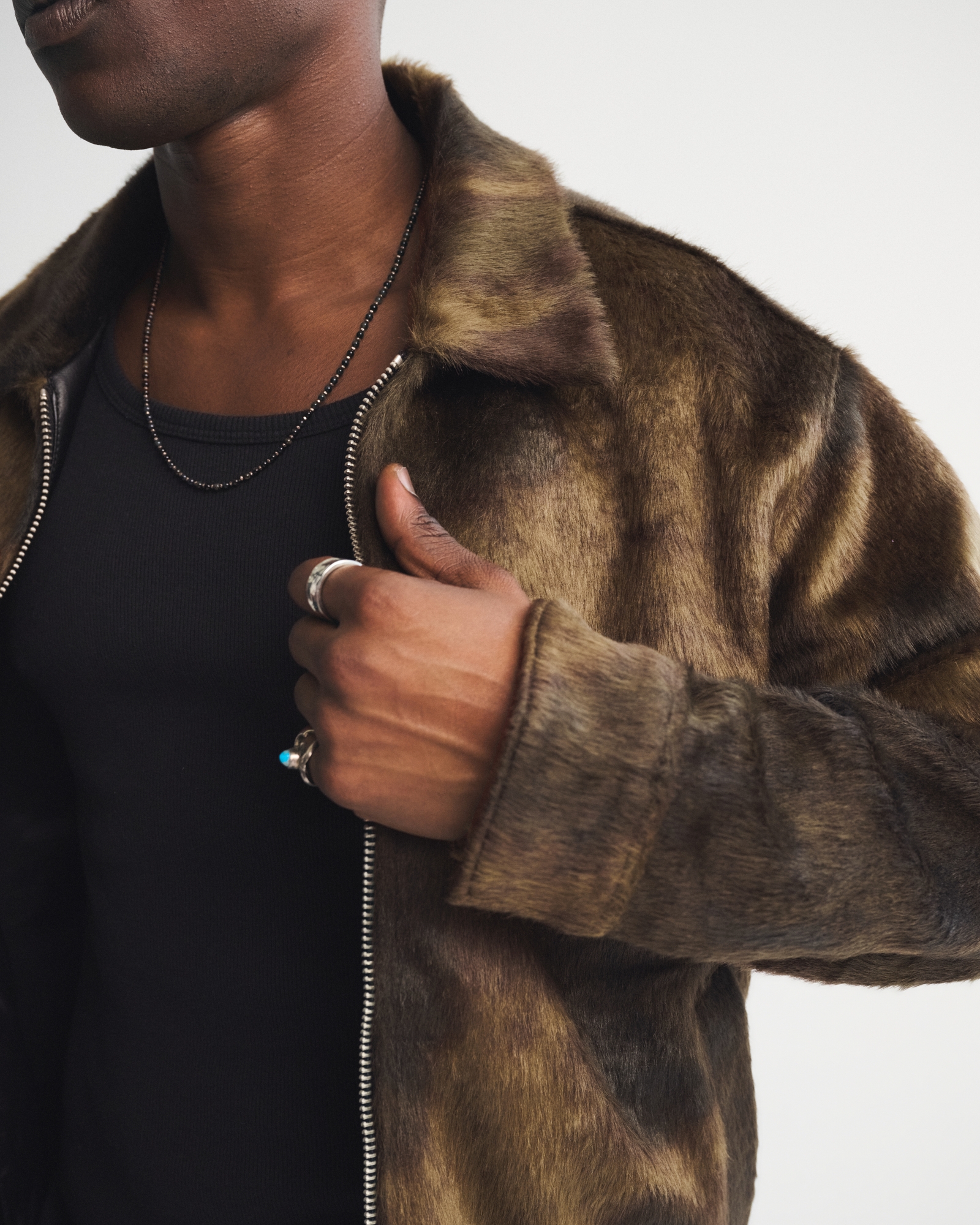 Vegan Pony Hair Zip Trucker Jacket