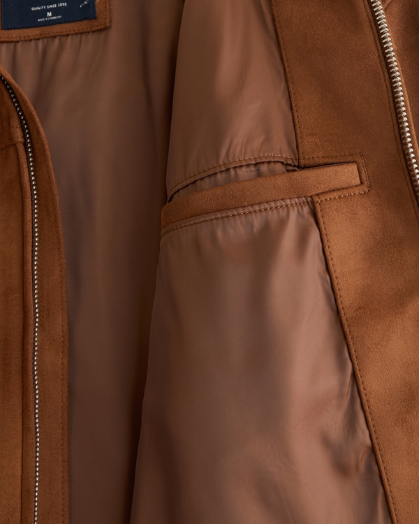 Hombre Chaqueta de ante vegano de corte easy fit con cremallera