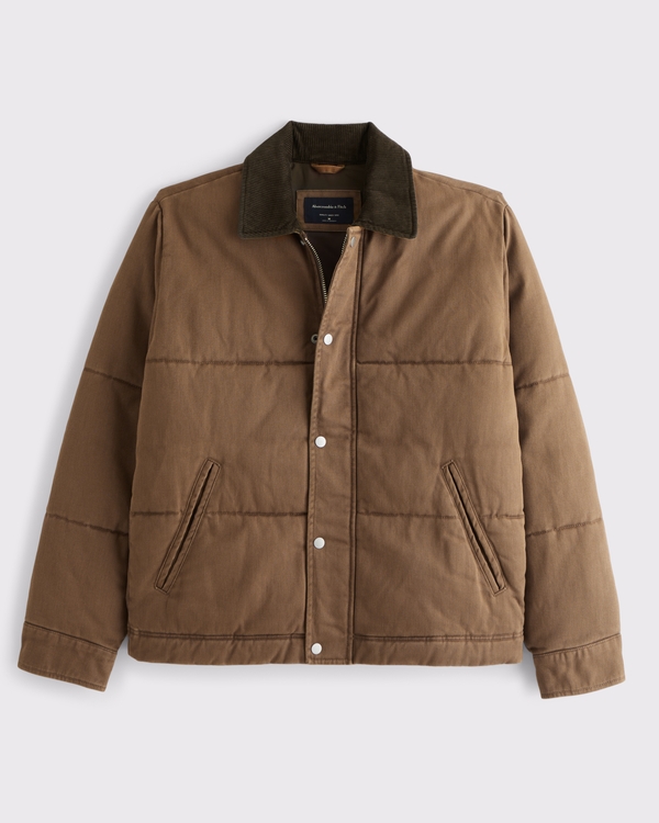 Workwear Puffer Jacket, Brown view 1