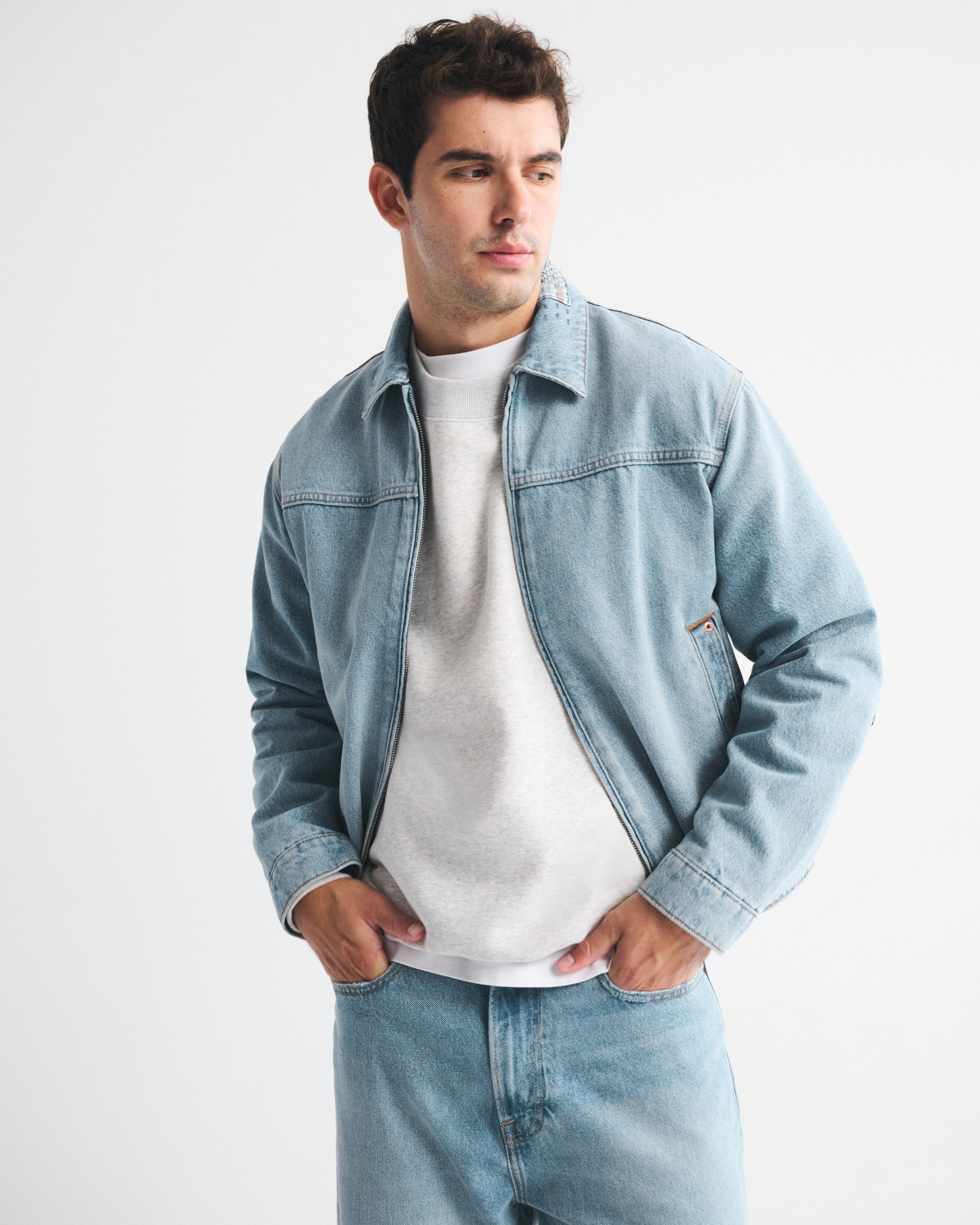 Abercrombie & Fitch Easy Denim Zip Jacket In Brown