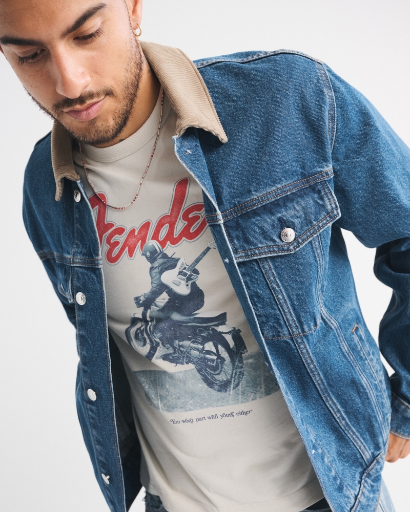 Men's Cropped Denim Trucker Jacket Men's Coats Jackets