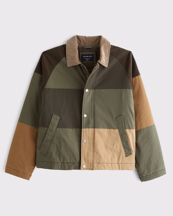 Lightweight Cropped Trucker Jacket, Olive Pattern view 1