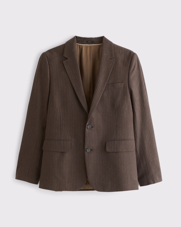 The A&F Collins Slim Linen-Blend Blazer, Dark Brown Stripe view 1