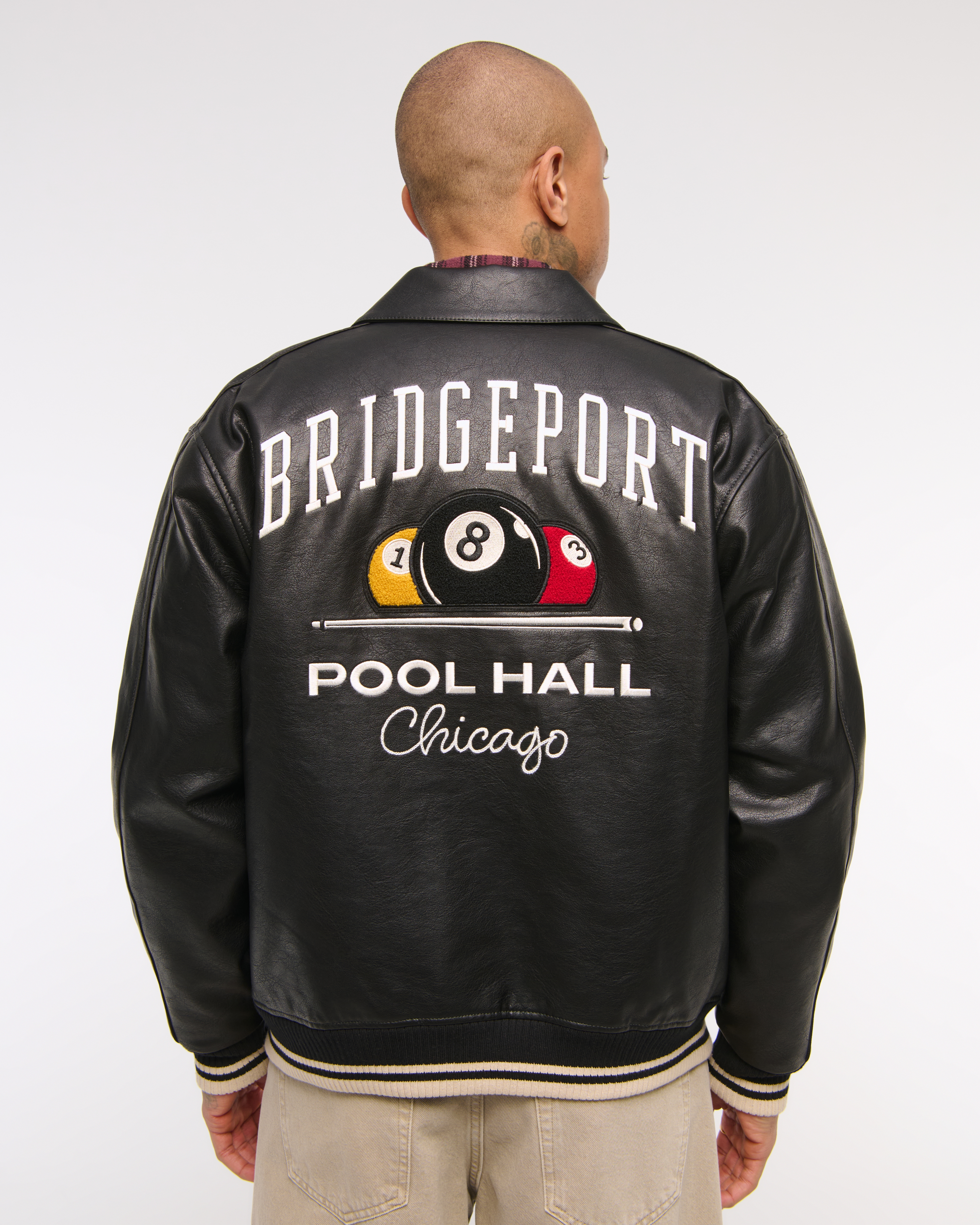 Men's Vegan Leather Varsity Bomber Jacket | Men's Clearance