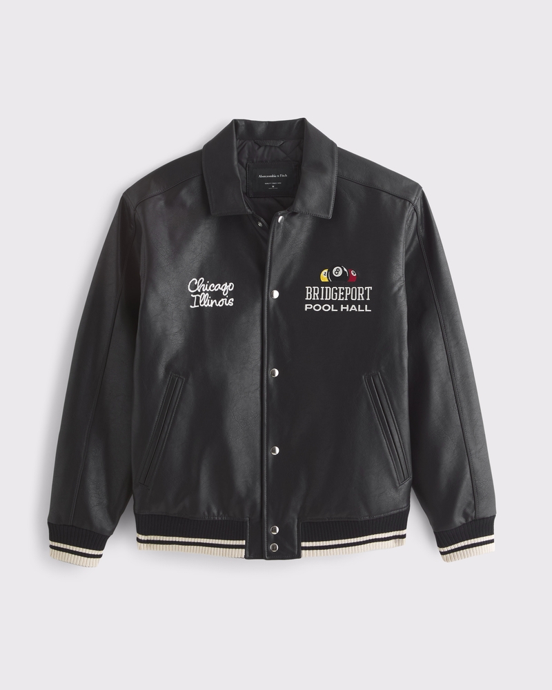 Men's Vegan Leather Varsity Bomber Jacket | Men's Clearance