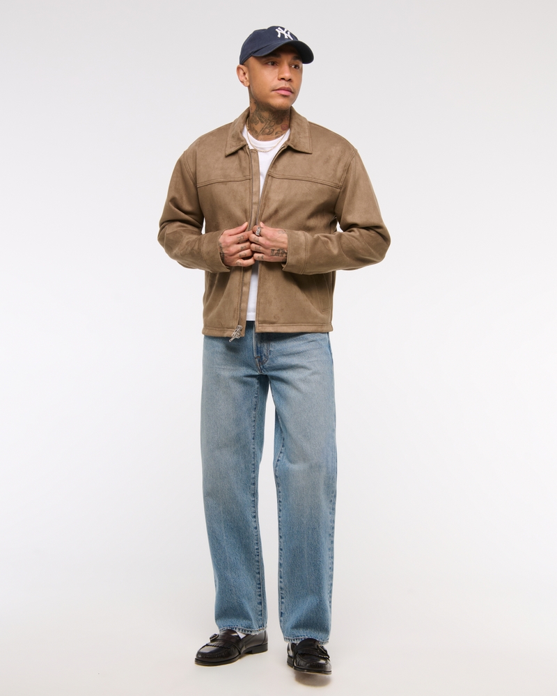 Lightweight Cropped Vegan Suede Easy Zip Jacket