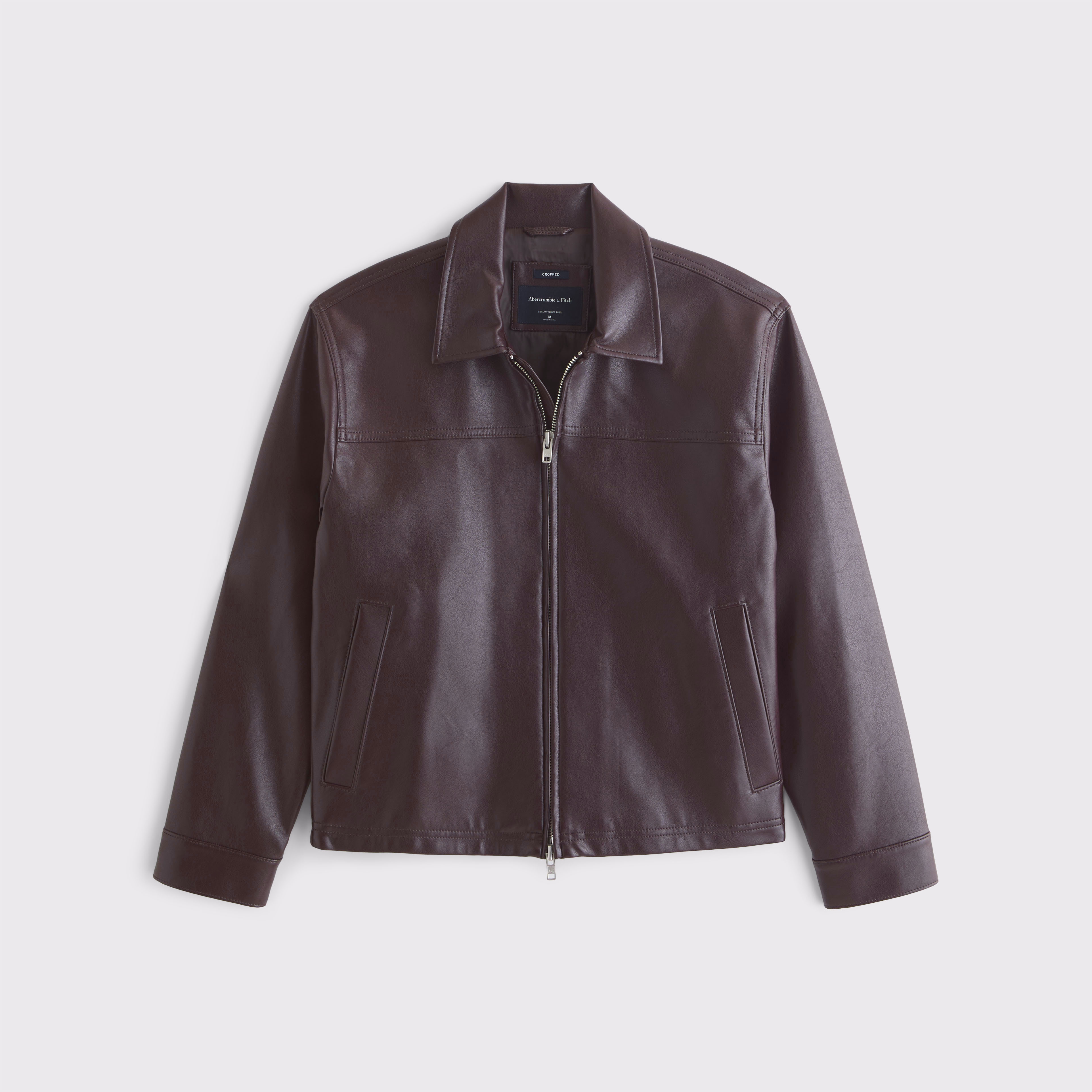 Men's Lightweight Cropped Vegan Leather Easy Zip Jacket Men's Lightweight Cropped Vegan Leather Easy Zip Jacket
