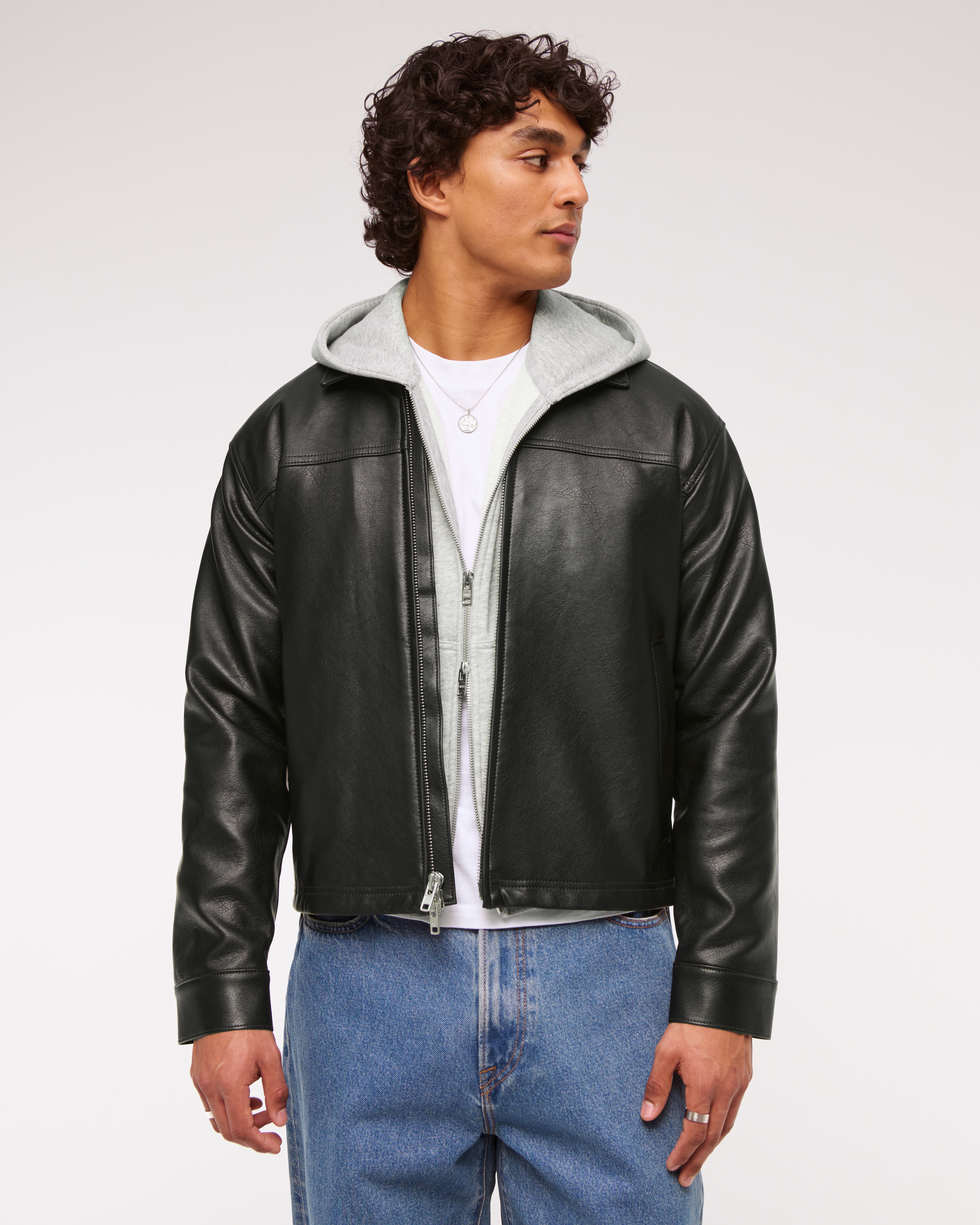 MUSINSA公式 | EASY NO EASY Washed Vegan Leather Jacket - Black