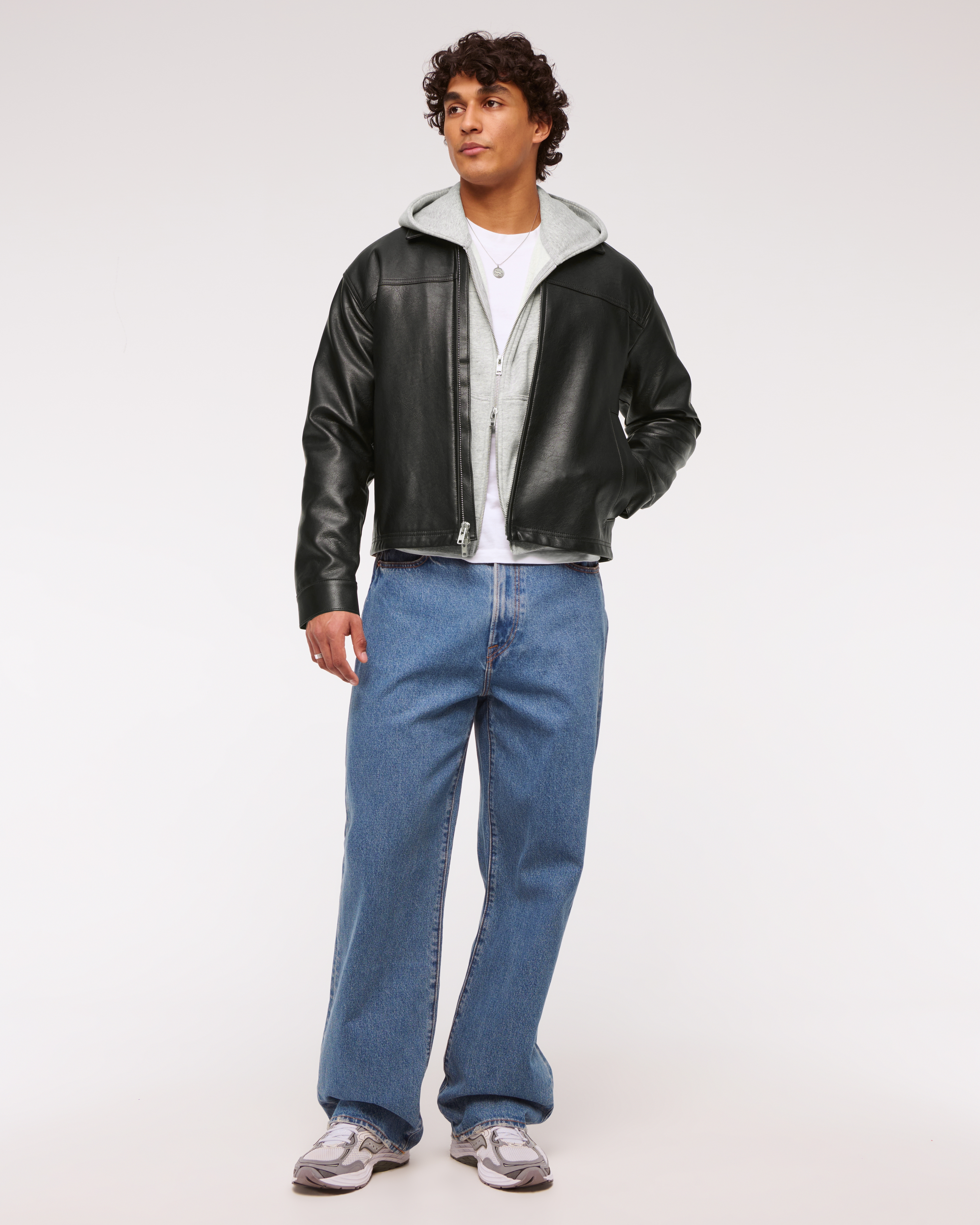 Men's Lightweight Cropped Vegan Leather Easy Zip Jacket