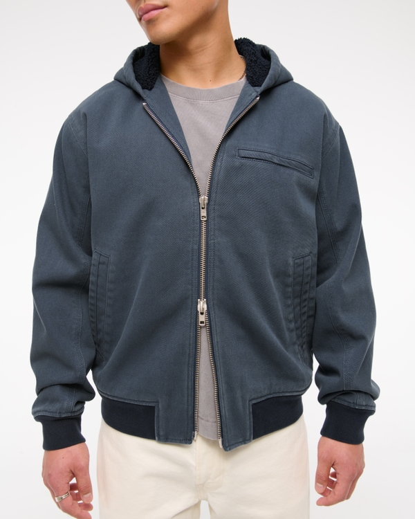 Hooded Workwear Bomber Jacket, Navy view 2